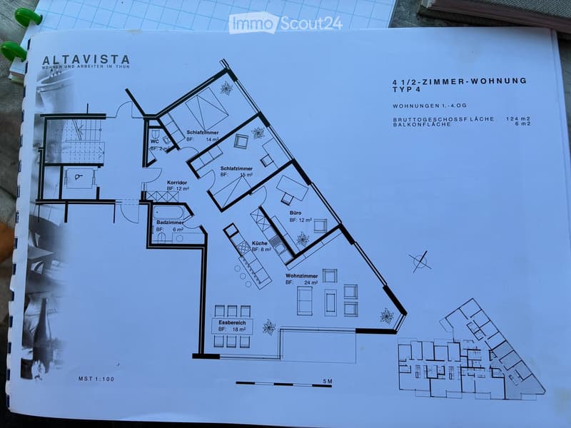 Floor plan of a 41/2-room apartment, including living room, dining area, kitchen, two bedrooms, bathroom, hallway, and balcony.
