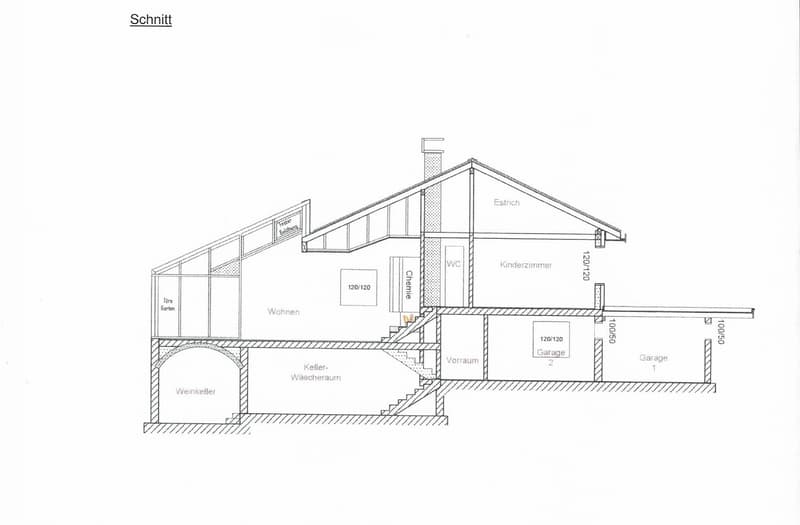 Floor plan showing a two-story house with living area, children's room, bathroom, garage, and basement laundry room.