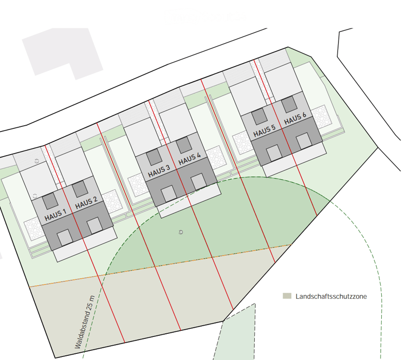 Floor plans of 6 houses with labeled rooms and dimensions
