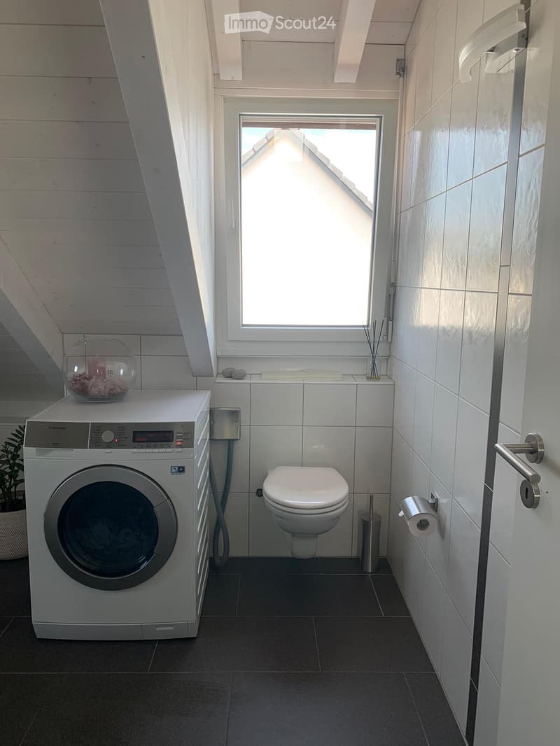 small bathroom with toilet and washing machine