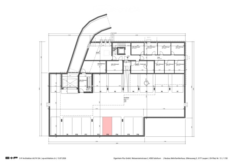 Floor plan of a multi-family house with multiple apartments, including living rooms, bedrooms, bathrooms, and a shared area. The layout includes labeled rooms and dimensions.