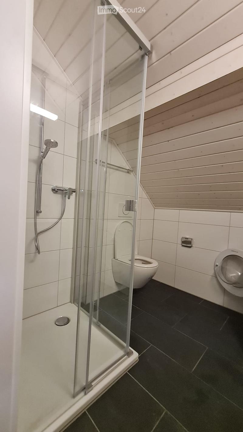 modern shower, white tile, toilet, bidet, metal shower fixtures
