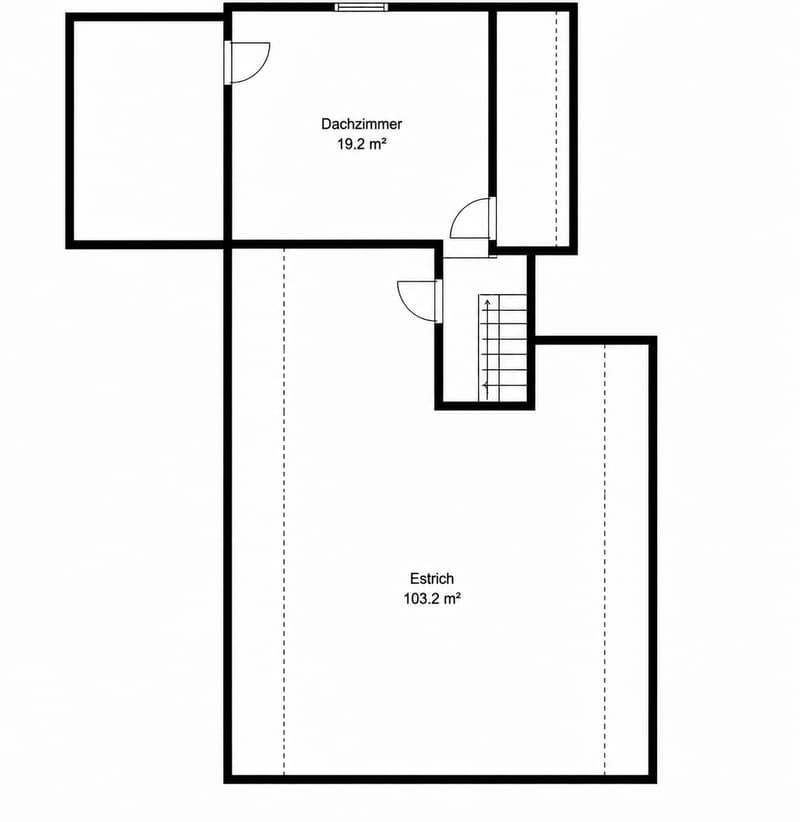 Floor plan showing a loft area (103.2 m²) and a smaller attic room (19.2 m²).