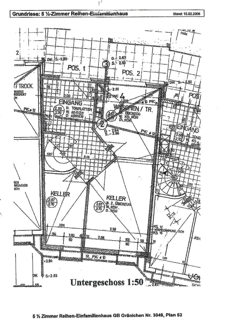 Floor plan of a 5 1/2 room row house basement level, showing labeled rooms and dimensions.