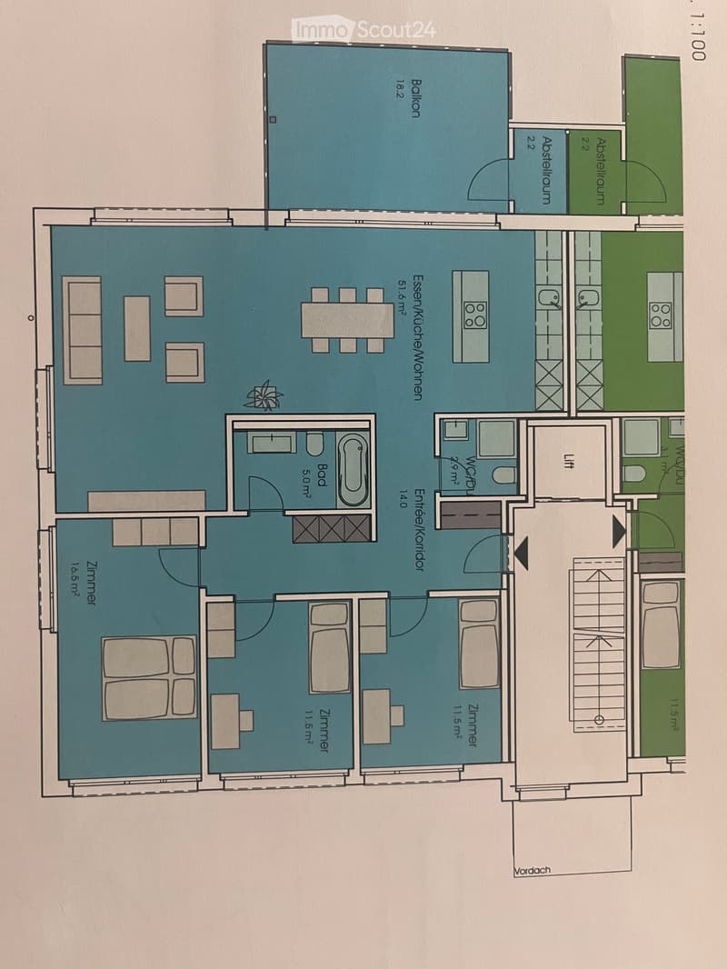 Floor plan showing a layout with multiple rooms including a kitchen, living area, bedrooms, bathrooms, and a balcony.