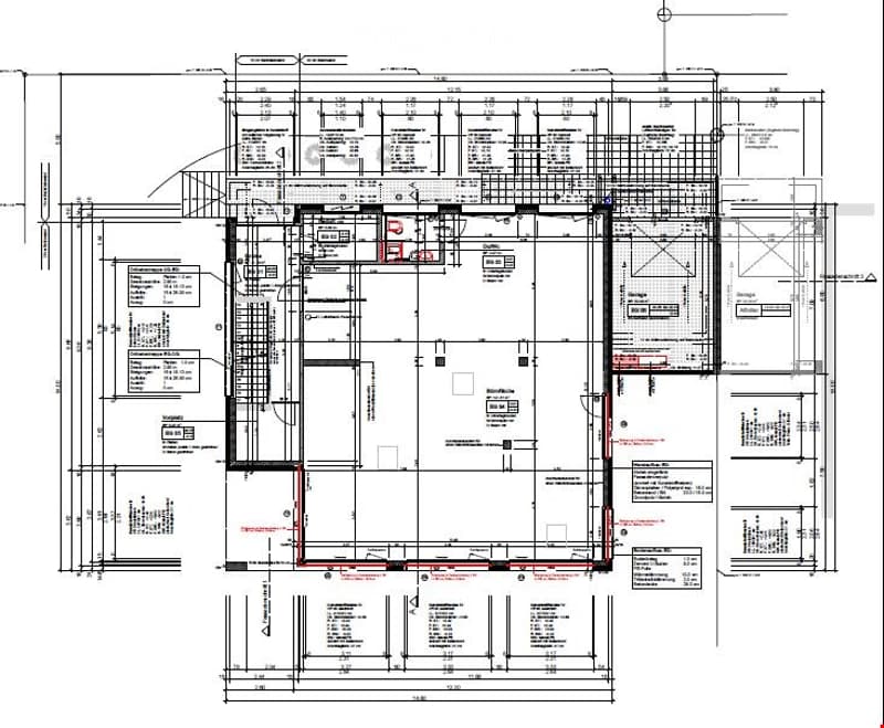 Floor plan of a multi-story building with detailed room layouts, including living areas, bedrooms, bathrooms, and service spaces.