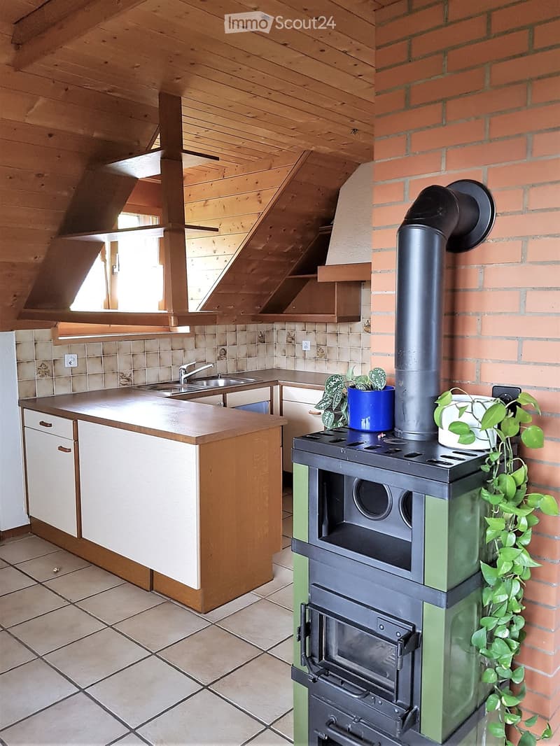 kitchen with fireplace, wooden ceiling, tiled floor, sink, cabinets, double sink, potted plants