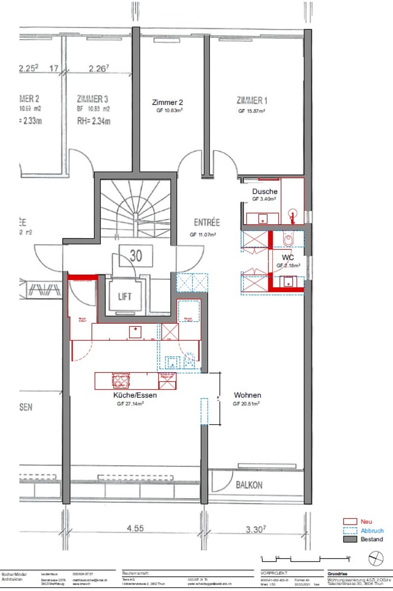 Floor plan of a residential unit featuring a living area, kitchen/dining area, three bedrooms, a bathroom, a WC, and a balcony.