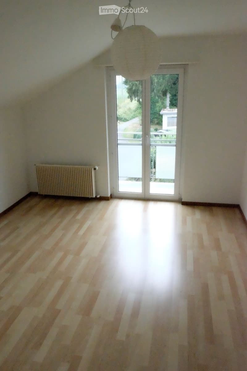Empty room with wooden flooring, white walls, large windows, and a radiator on the left side.