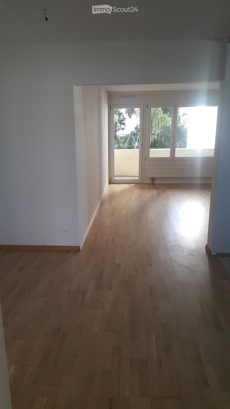 spacious room, wooden floors, large windows, balcony