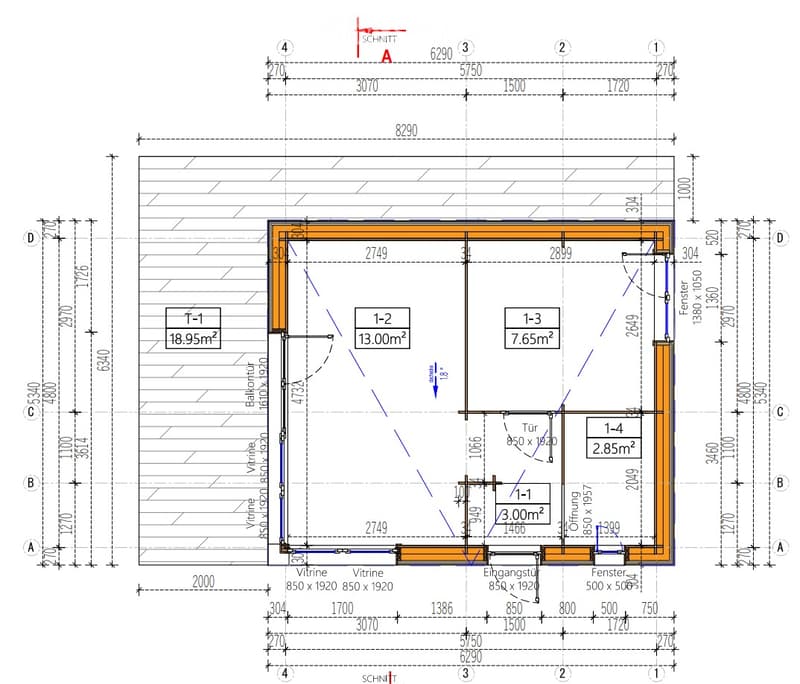 Floor plan showing a layout with labeled rooms and dimensions, including a balcony area and various measurements.