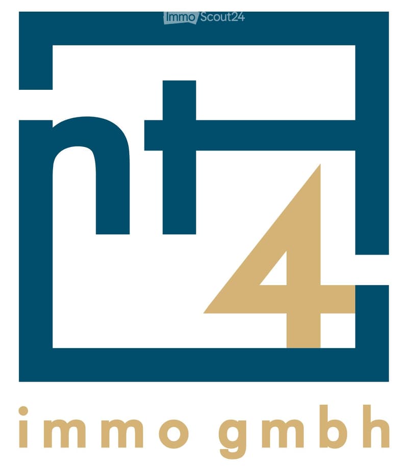 Logo featuring stylized text and geometric shapes in blue and gold colors.
