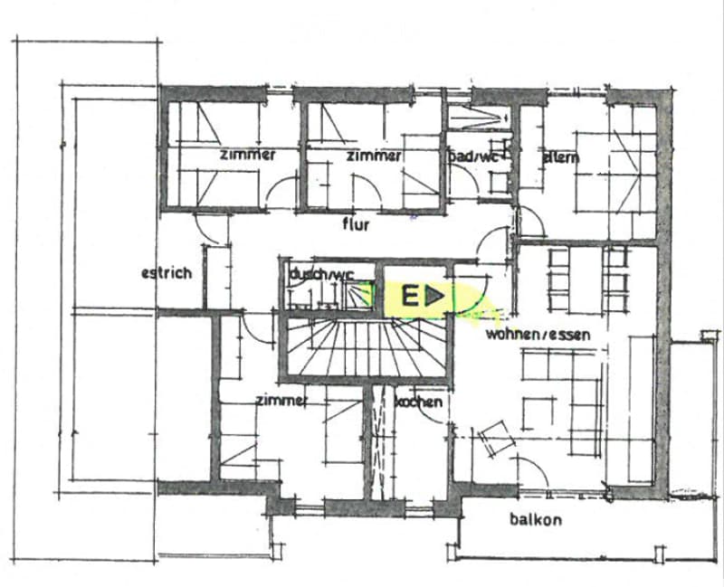 Floor plan of a multi-room apartment with labeled areas including living/dining, kitchen, bedrooms, bathrooms, and a balcony.