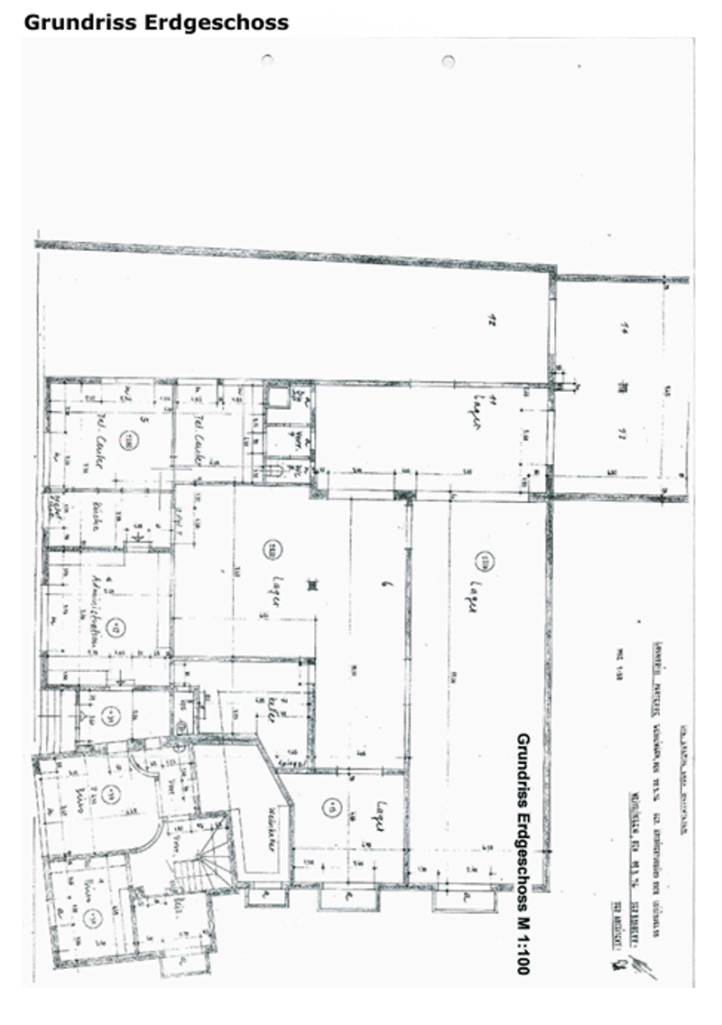 Floor plan of a ground floor showing multiple rooms including living area, kitchen, bedrooms, and bathrooms with labeled dimensions and room numbers.