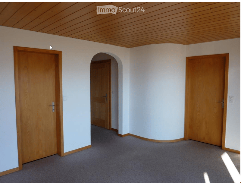 empty room, two doors, wooden ceiling