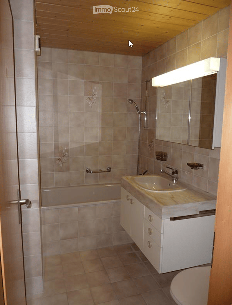 Bathroom with bathtub, shower, sink, and toilet, tile flooring and wooden ceiling