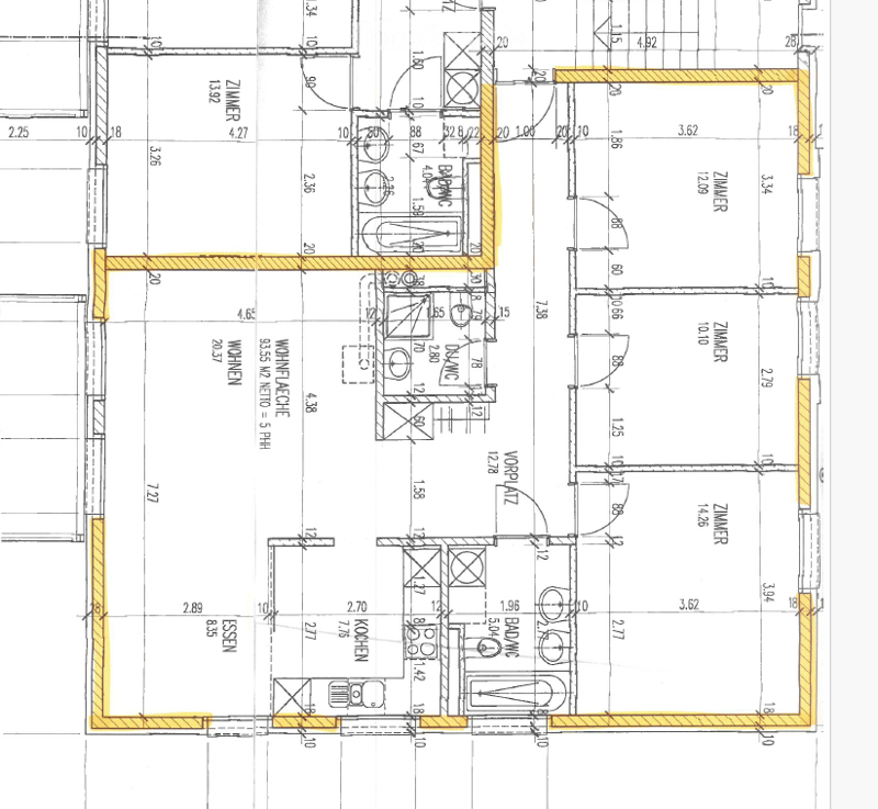Floor plan of a residential space with labeled rooms including living room, kitchen, bedrooms, and bathrooms. Dimensions and room labels are clearly marked.