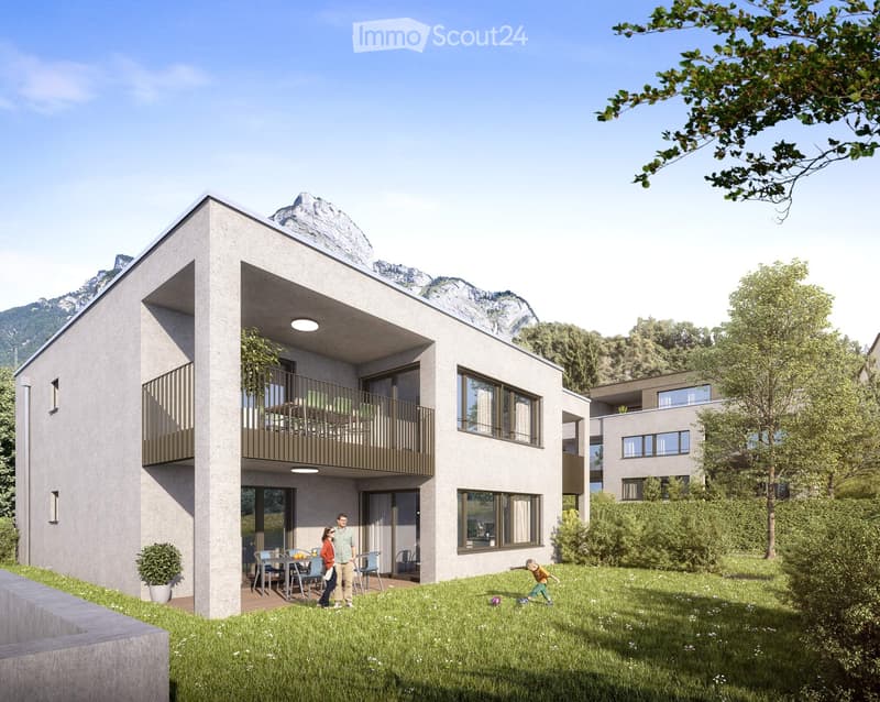 modern house with terrace, 3 bedrooms, large windows, mountain view