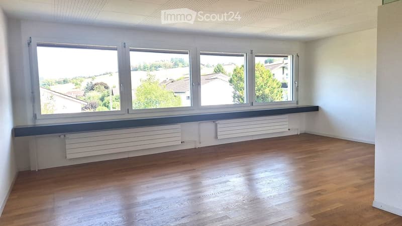 Empty room with wooden flooring, white walls, large windows, and radiators beneath the windows.
