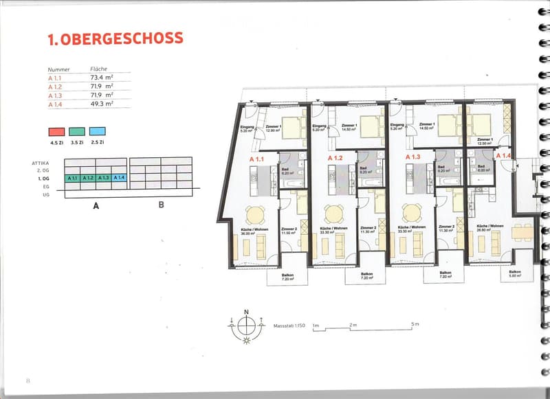 4 bedrooms, 2 bathrooms, kitchen, living room, balconies