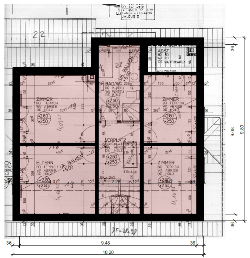 Floor plan of a residential unit showing multiple rooms including a living room, bedroom, bathroom, and hallway.