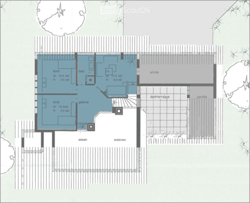 Floor plan of a multi-room residential space, including two bedrooms, a bathroom, a living room, a hallway, and a gallery area.