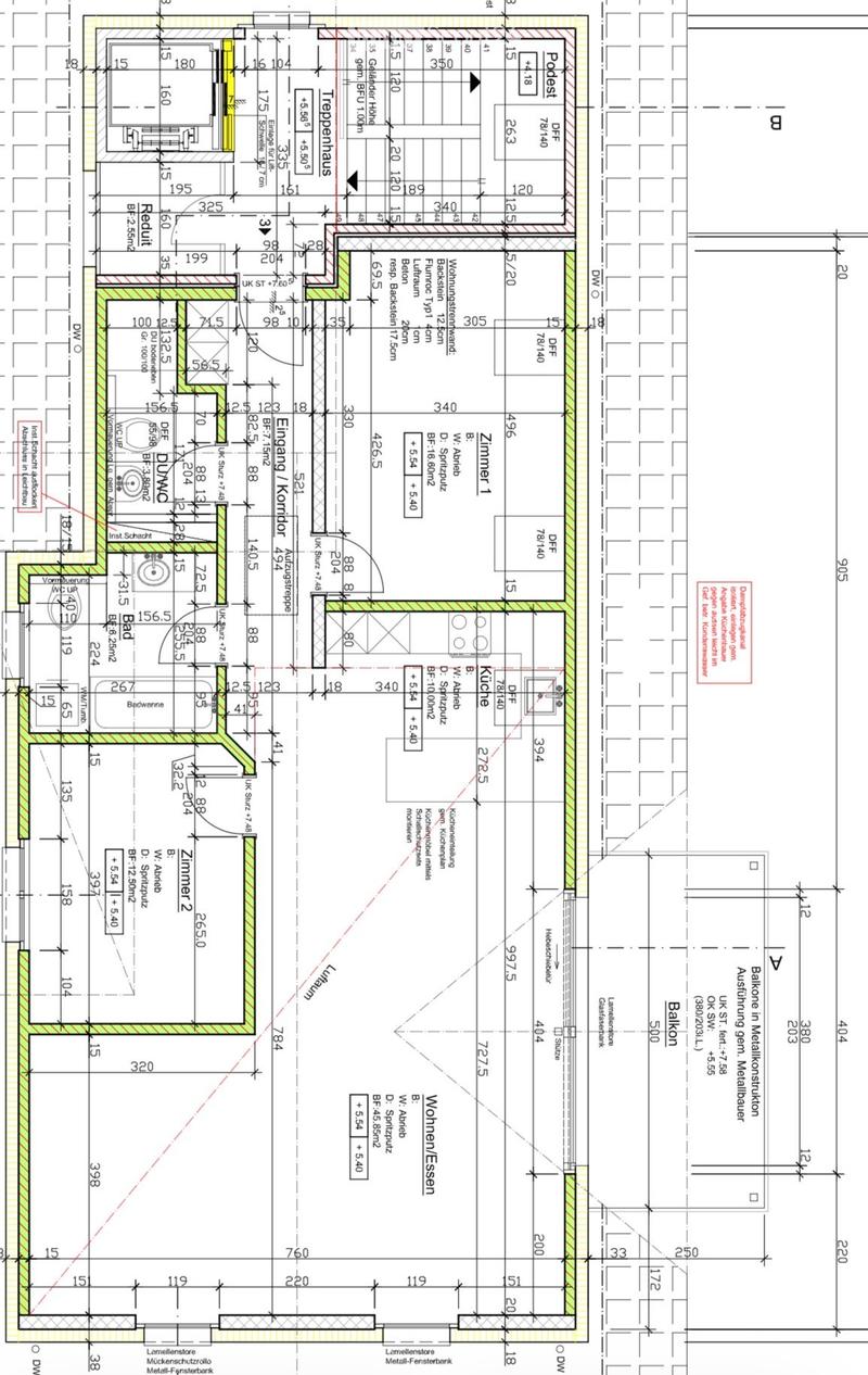 Floor plan of a residential unit showing multiple rooms including living room, kitchen, bedrooms, bathrooms, and a balcony.