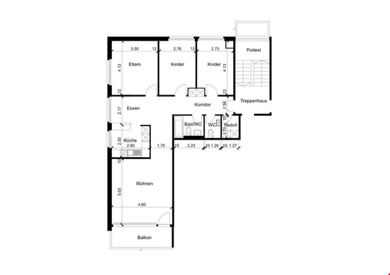 Floor plan of a 3-bedroom apartment with living room, dining area, kitchen, bathroom, and balcony.