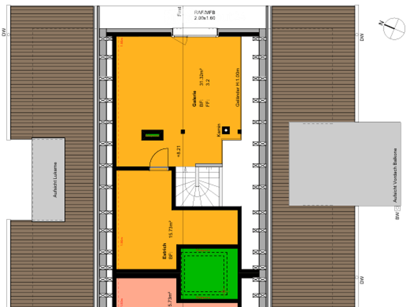 Floor plan of a residential unit showing a living room, kitchen, bedroom, and bathroom. The layout includes a balcony and a small storage area.