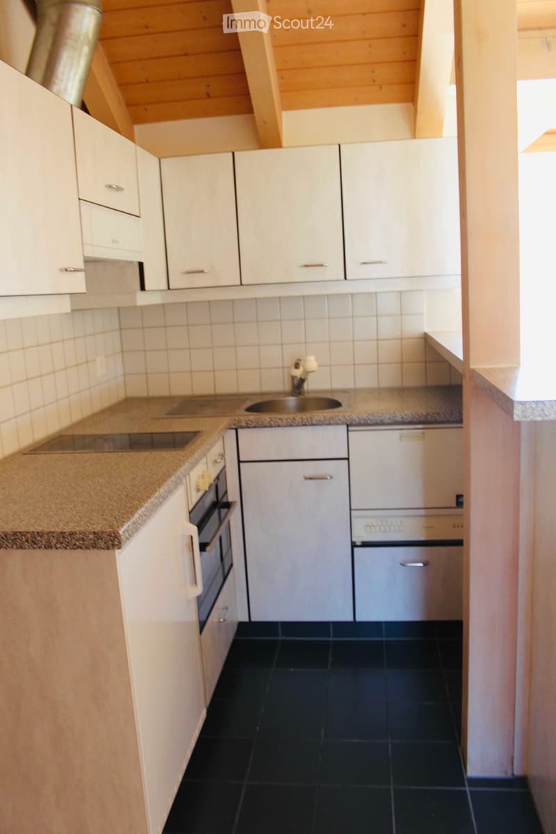 fully equipped kitchen, dishwasher, oven, sink, tiled floor, cabinets