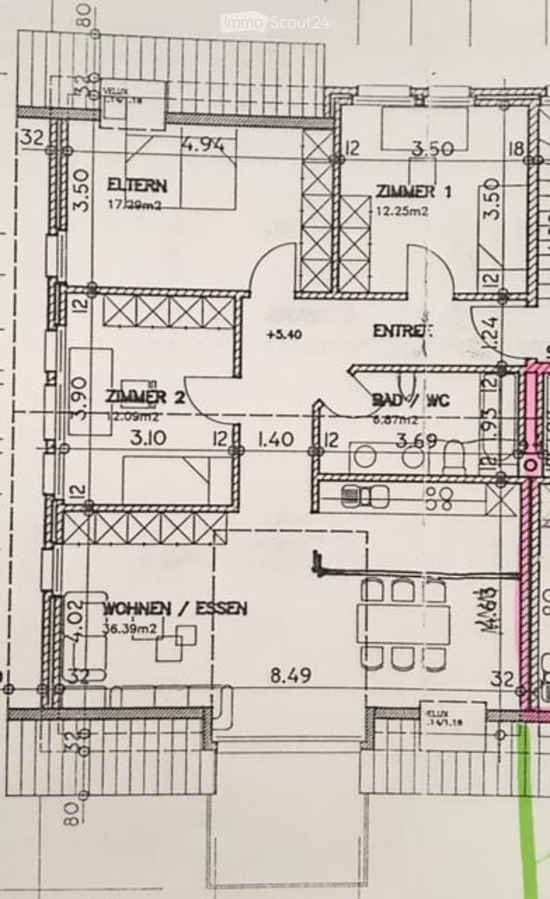 Floor plan of a residential space with labeled rooms including living/dining area, two bedrooms, entrance, bathroom, and hallway.