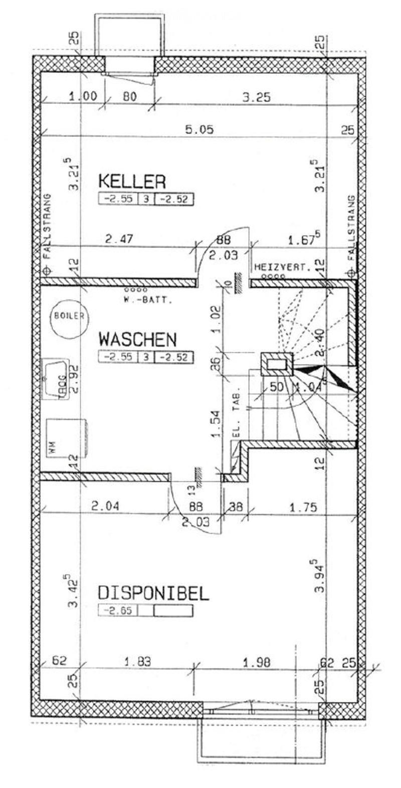 Floor plan of a basement level showing a boiler room, laundry area, heating room, and a storage space.