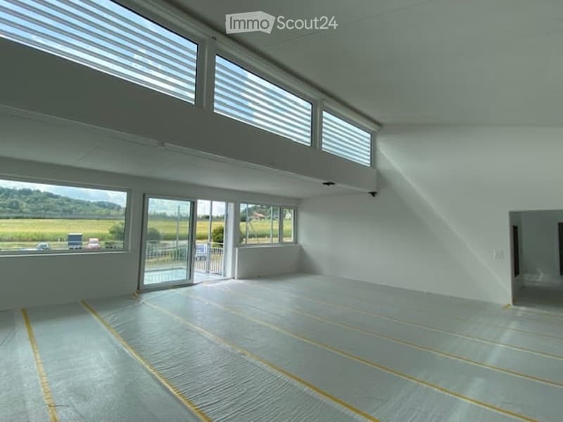 Empty room with white walls, large windows, and a smooth floor. No furniture or equipment is present.