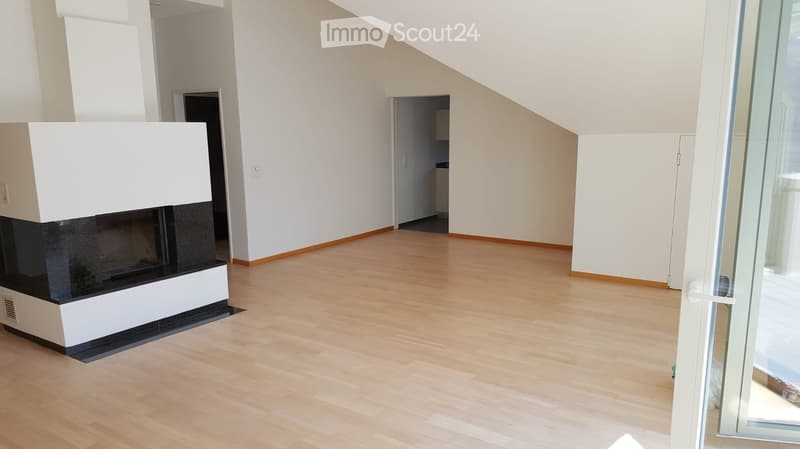 Empty room with light wooden flooring, white walls, and a modern fireplace. No furniture or personal items are present.