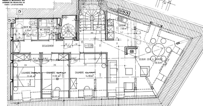 Floor plan of a house showing multiple rooms including a kitchen, living room, three bedrooms, and a bathroom.