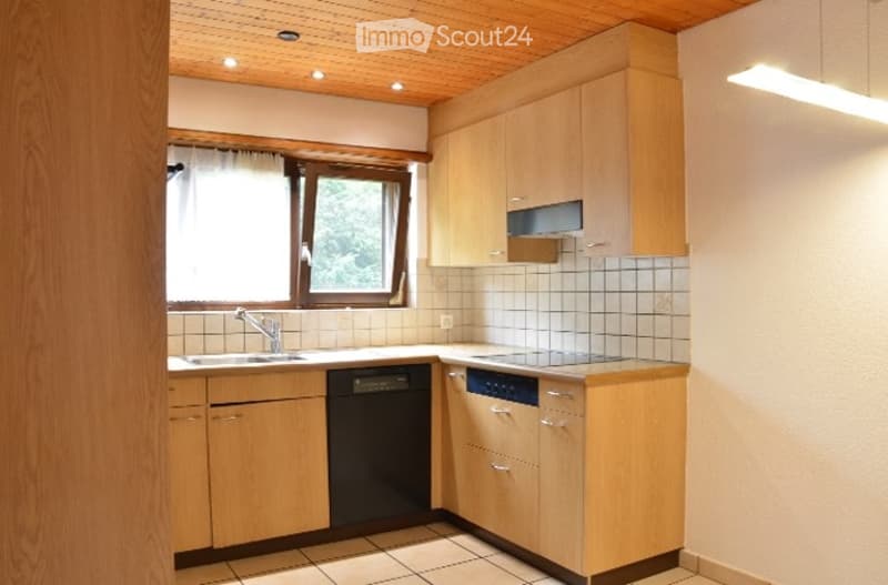 Bright kitchen with wooden cabinets, tiled backsplash, and stainless steel appliances including a dishwasher and sink.