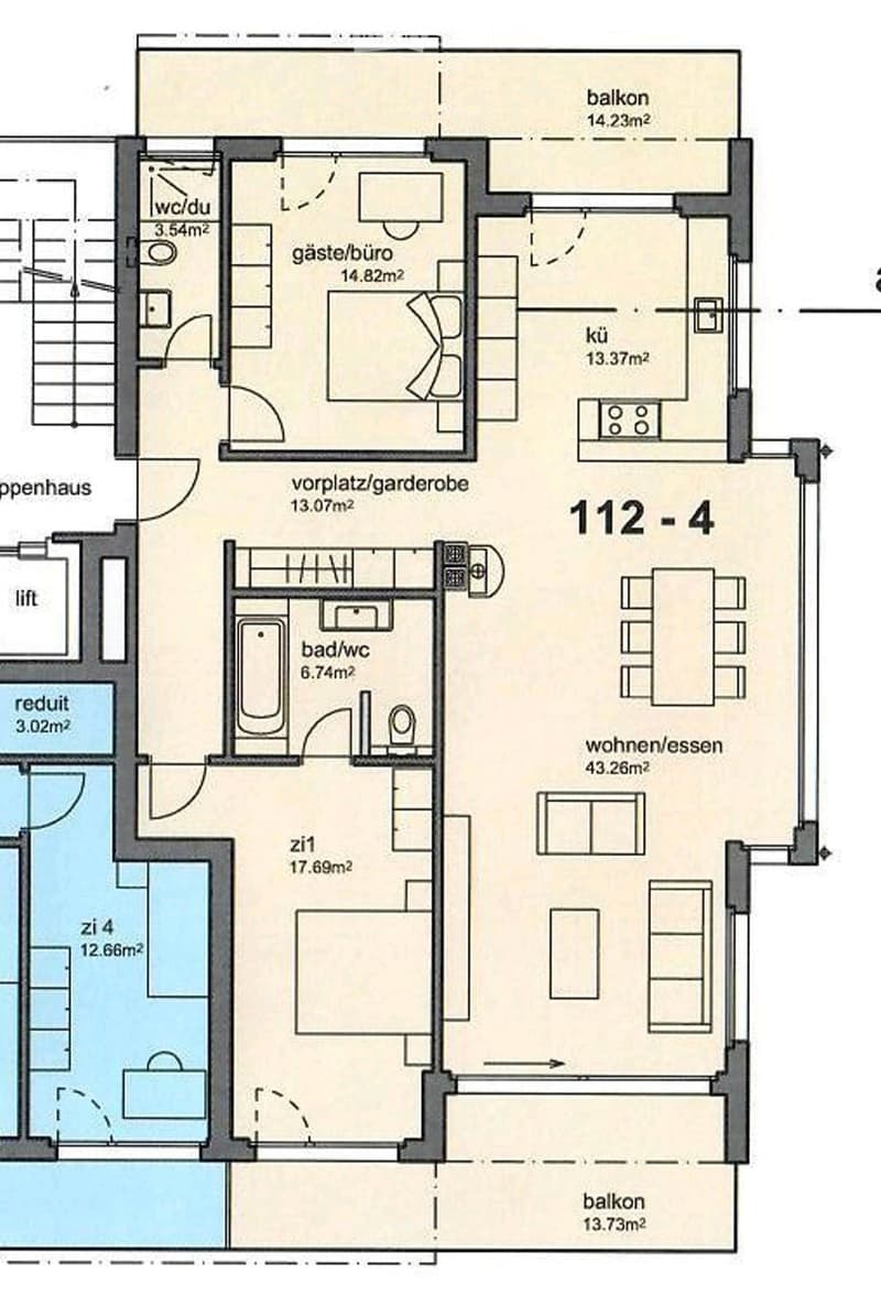 2 bedrooms, living room, kitchen, bathroom, storage, balcony