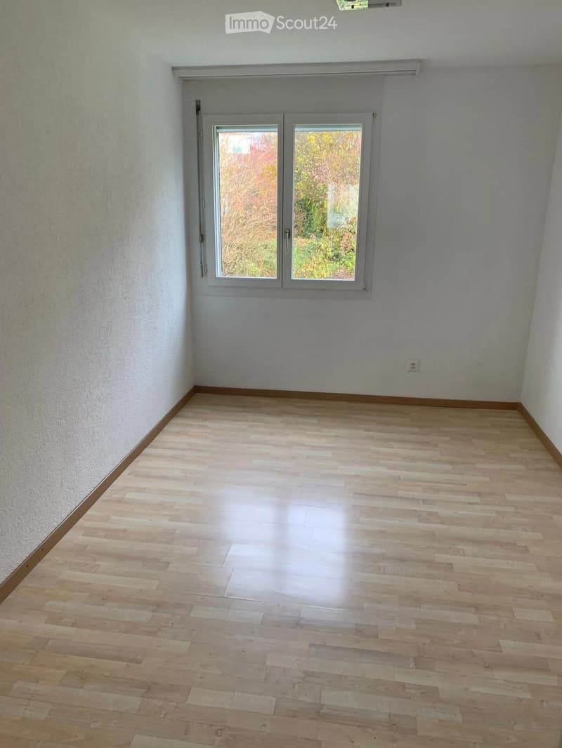 Empty room with light wooden flooring and white walls, featuring a large window with double glass panels and a visible electrical outlet on the wall.