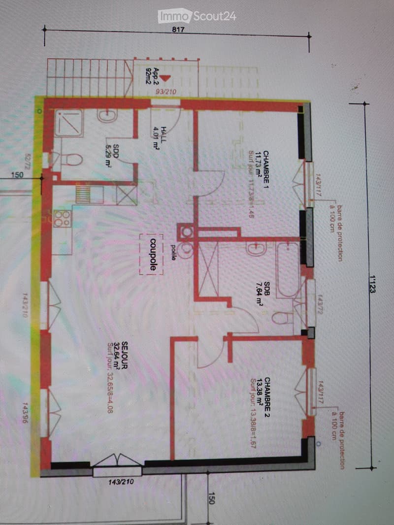 Floor plan showing a layout with a hallway, two bedrooms, a living room, and a bathroom. Dimensions and room labels are indicated.