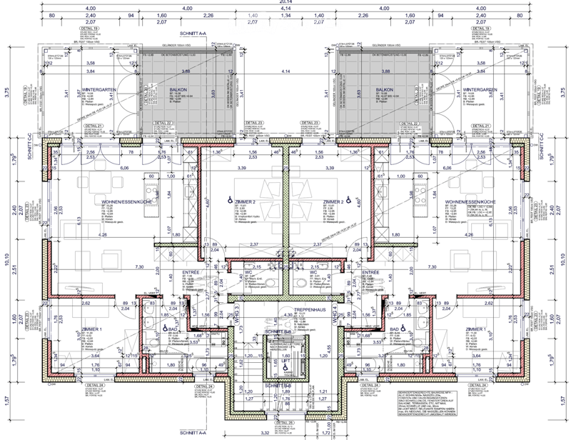 Floor plan of a residential unit with multiple rooms including living room, kitchen, bedrooms, bathrooms, and balconies.