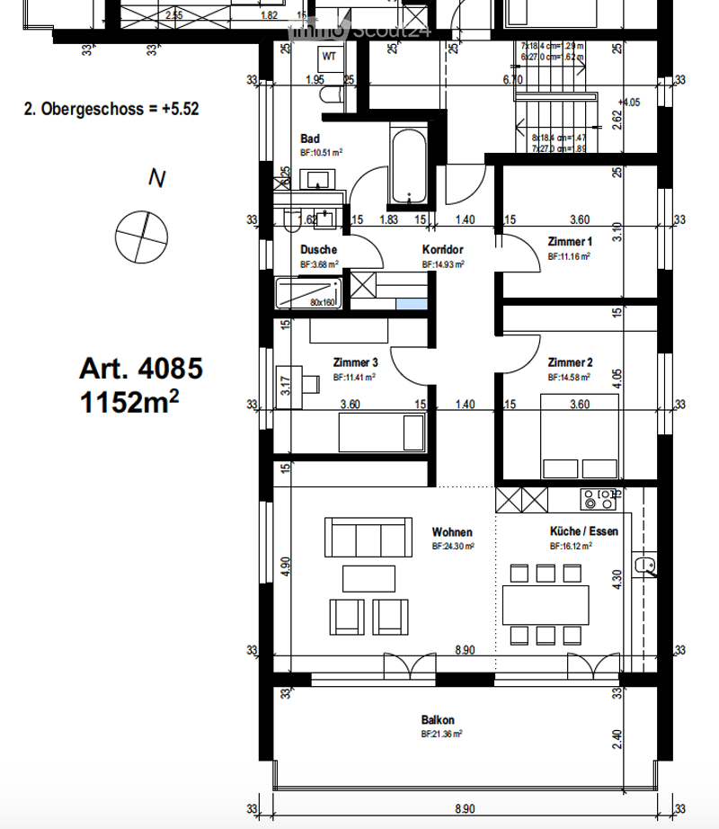 Floor plan of a 2-story house with 5 rooms, including a living room, kitchen, 3 bedrooms, bathroom, and balcony.