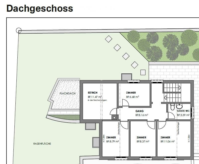 Top floor layout showing three bedrooms, hallway, bathroom, and outdoor terrace area.