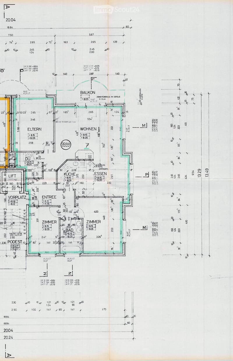 Floor plan showing a multi-room layout including a living area, kitchen, dining area, bedrooms, bathroom, and a balcony.
