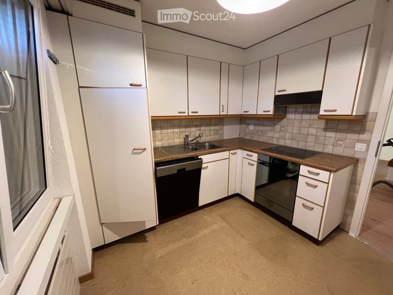 Modern kitchen with white cabinets, wooden countertops, stainless steel sink, and dishwasher.