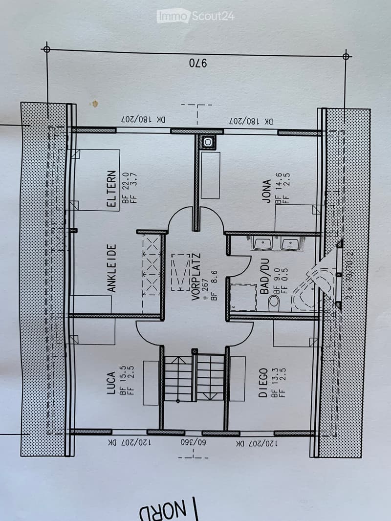 Floor plan showing a layout with multiple rooms including a living area, bedrooms, and a bathroom.