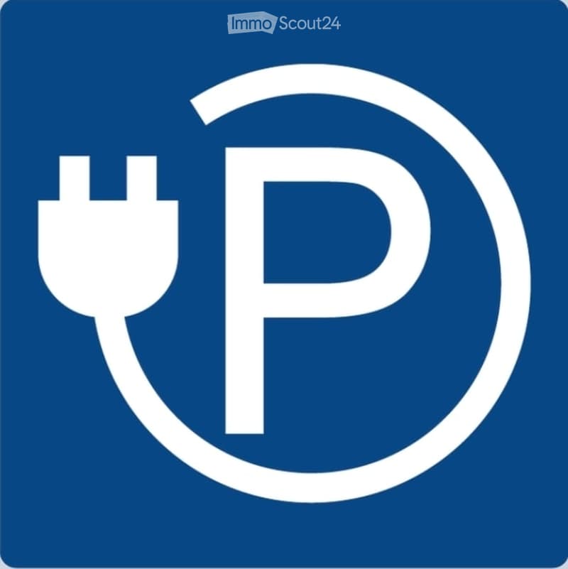 Icon representing a parking place with a plug symbol, indicating an electric vehicle charging station.