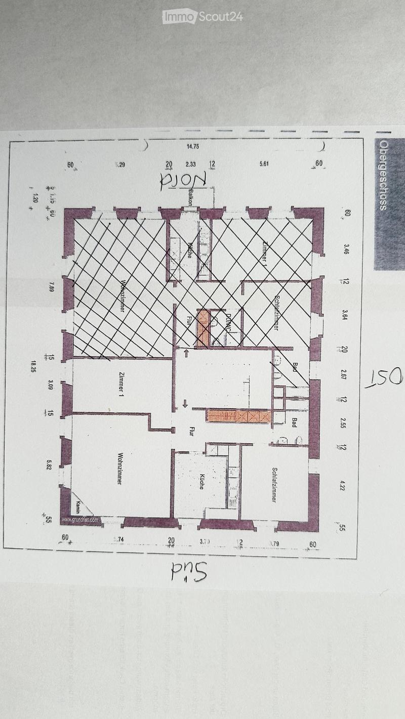 Floor plan of an apartment with labeled rooms including living room, kitchen, bedrooms, bathrooms, and balcony.