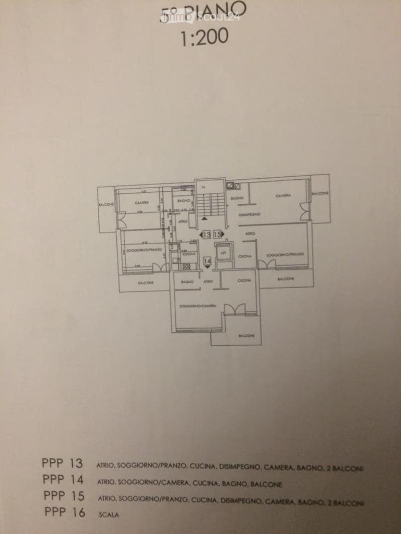 Floor plan of the 5th floor showing living room, kitchen,2 bedrooms, 2 bathrooms, and2 balconies.