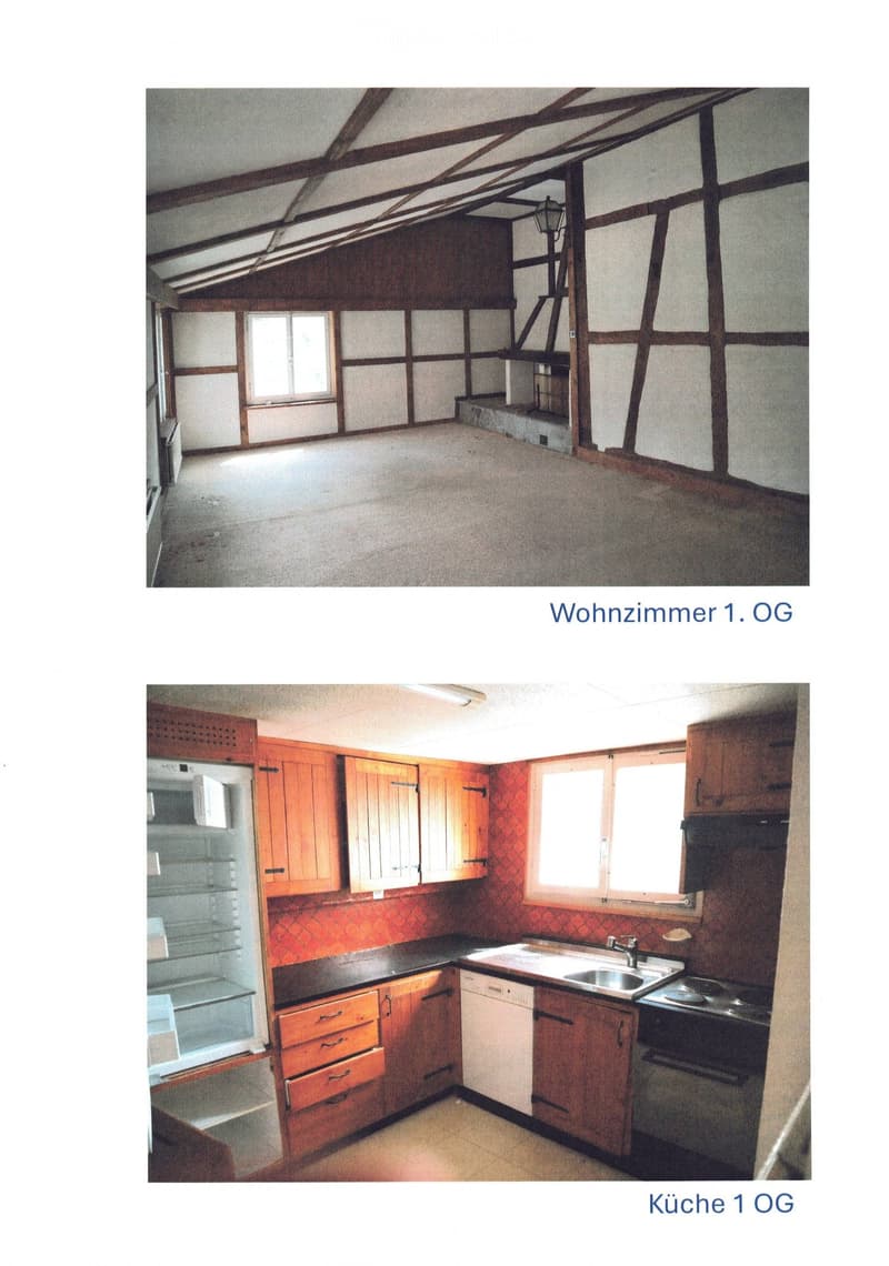 Empty room with exposed wooden beams, white walls, and a window. No furniture or appliances present.