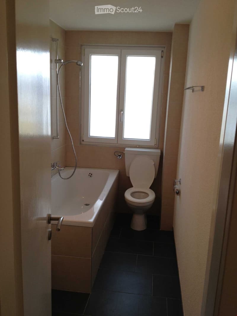 Bathroom with bathtub, shower, and toilet